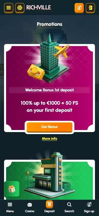 Richville Casino mobile promotions area