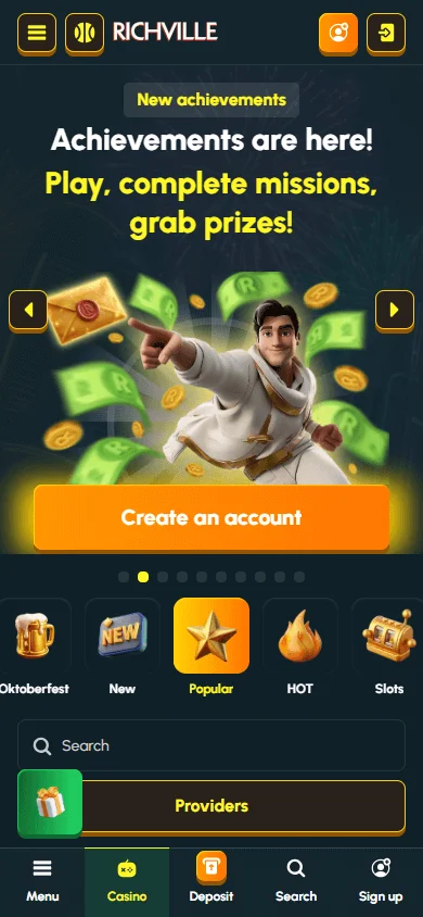 Richville Casino mobile games catalogue